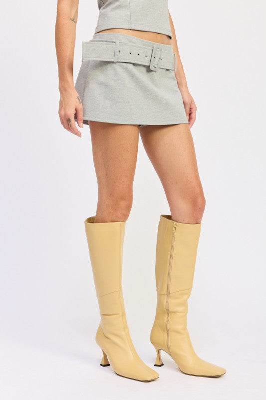 Mini Low Rise Belted Skirt