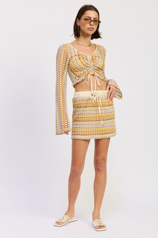 Long Sleeve Front Tie Crochet Top