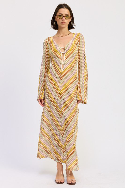 Sage Multi Maxi Long Sleeve Crochet Dress