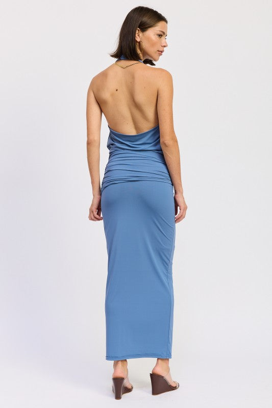 Maxi Ruched Knitskirt With Gold Trim