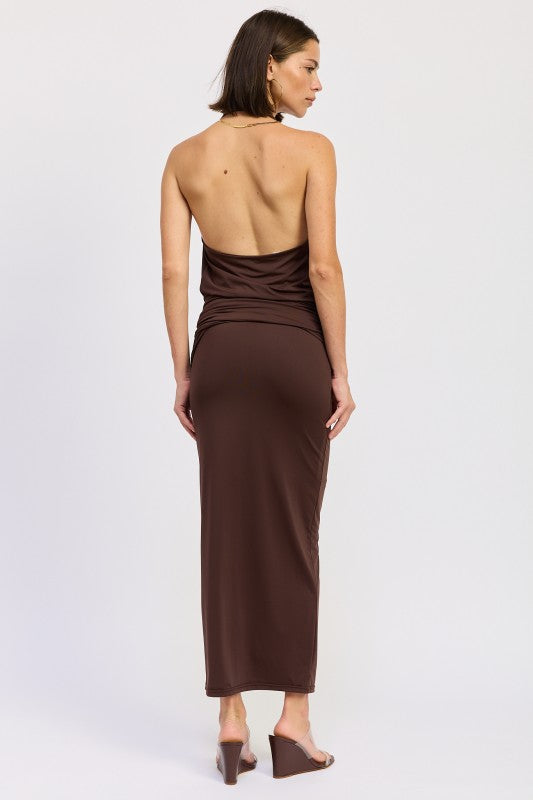 Maxi Ruched Knitskirt With Gold Trim