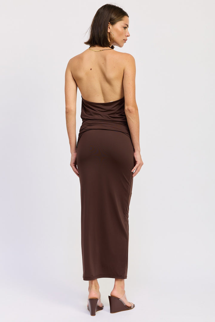 Maxi Ruched Knitskirt With Gold Trim