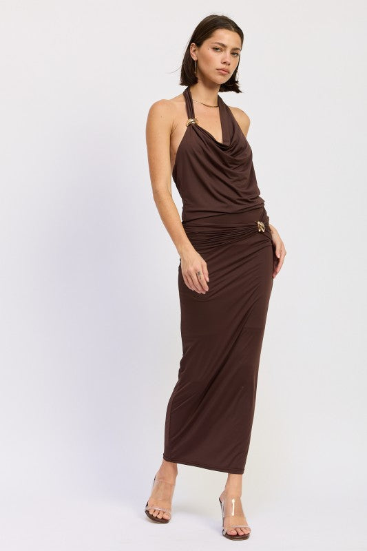 Maxi Ruched Knitskirt With Gold Trim