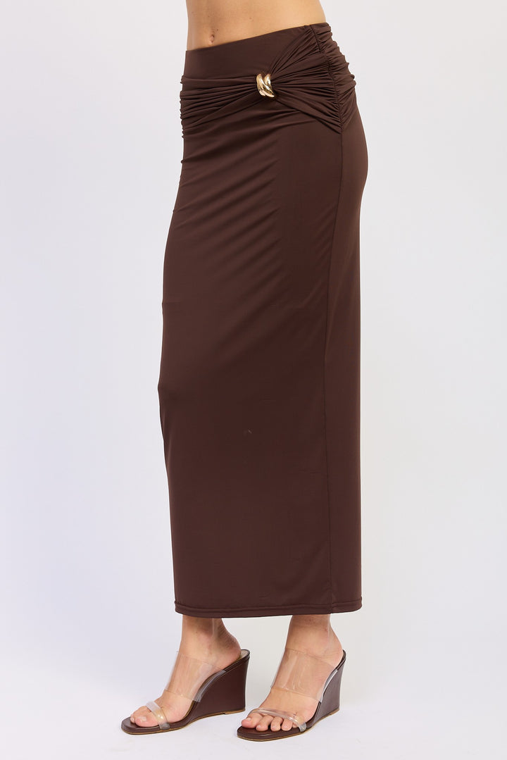 Maxi Ruched Knitskirt With Gold Trim