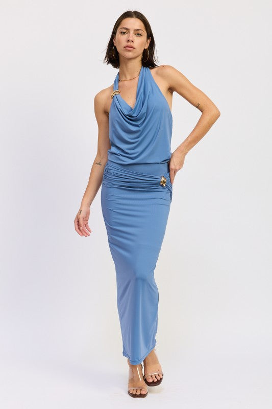 Maxi Ruched Knitskirt With Gold Trim