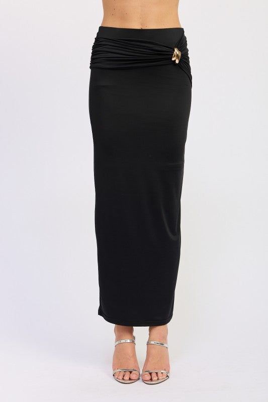 Maxi Ruched Knitskirt With Gold Trim