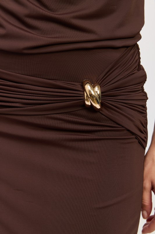 Cobalt Maxi Ruched Knitskirt With Gold Trim