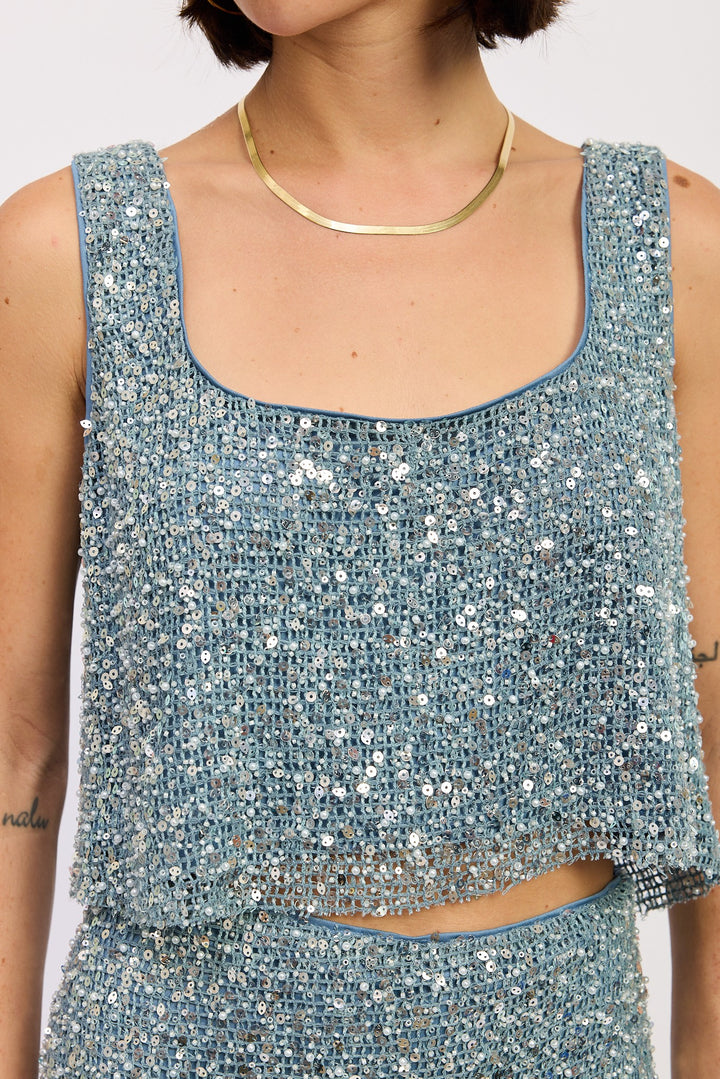 Sleeveless Sqaure Neck Sequin Top