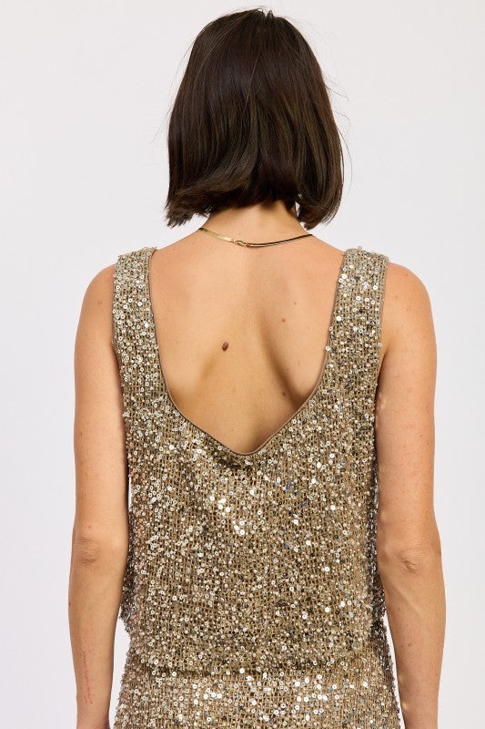 Sleeveless Sqaure Neck Sequin Top