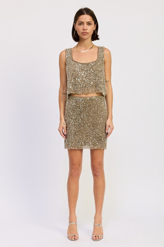 Sleeveless Sqaure Neck Sequin Top