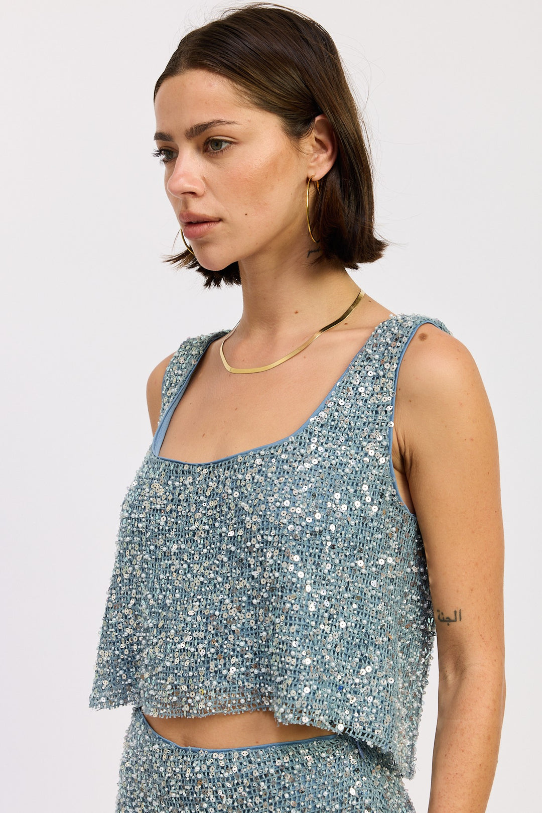 Sleeveless Sqaure Neck Sequin Top