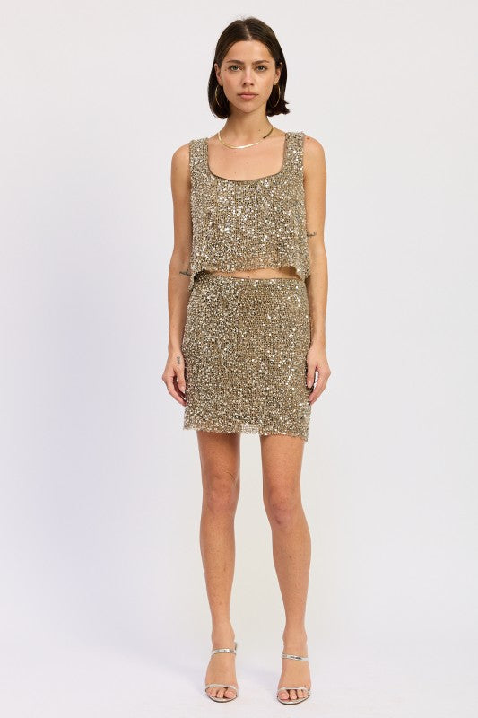 Blue Mini Sequin Skirt