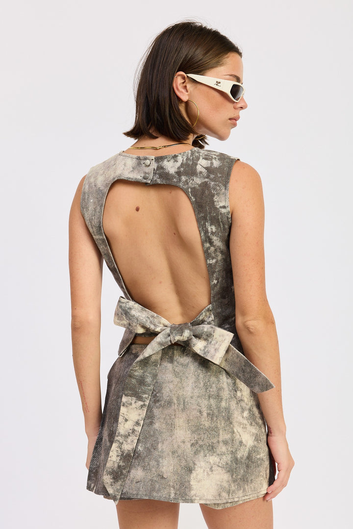 Denim Tank Top Open Back Tie