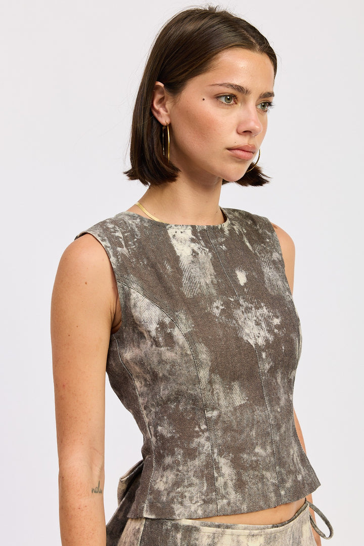 Denim Tank Top Open Back Tie