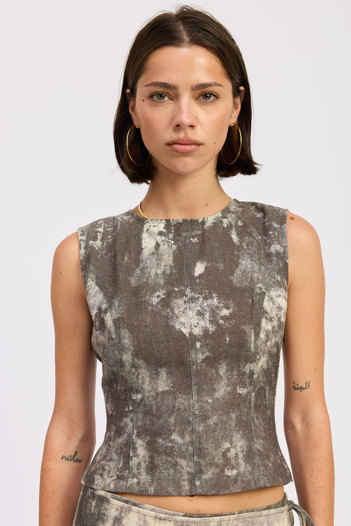 Washed Denim Denim Tank Top Open Back Tie