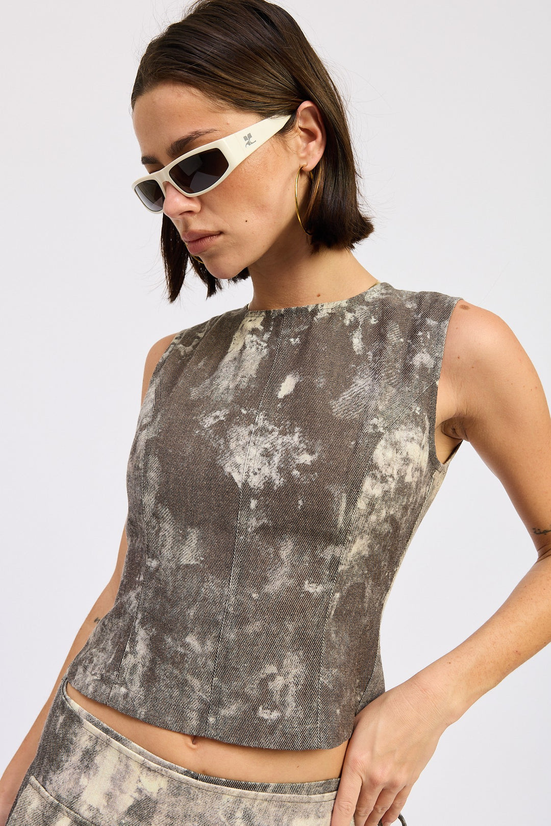 Washed Denim Denim Tank Top Open Back Tie