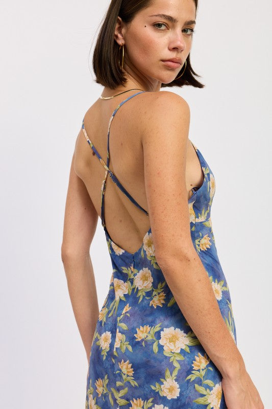 Maxi Floral Cross Tie Back Dress