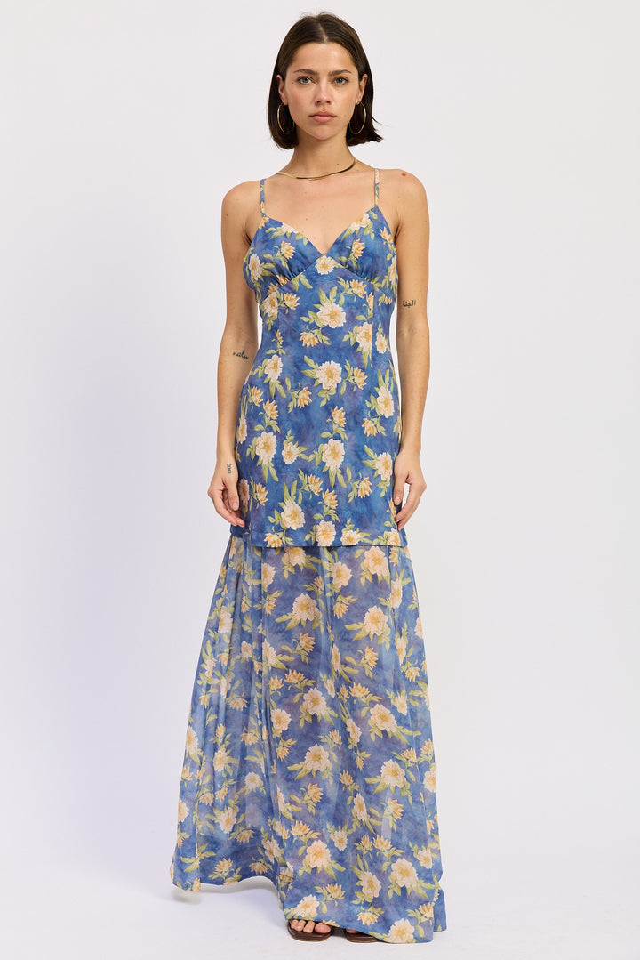 Maxi Floral Cross Tie Back Dress