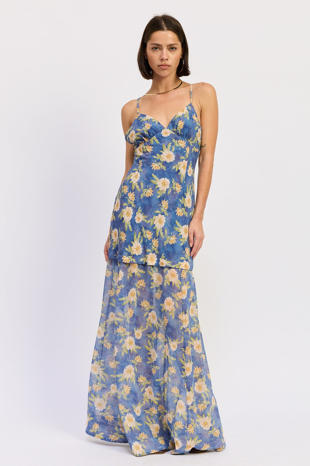 Blue  Multi Maxi Floral Cross Tie Back Dress