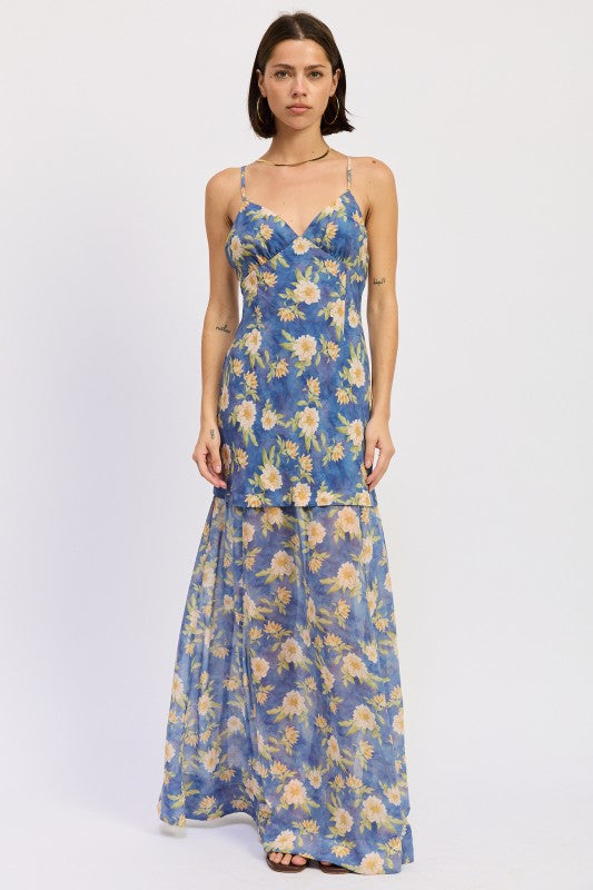 Maxi Floral Cross Tie Back Dress