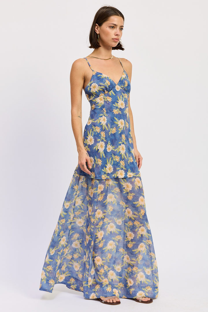 Maxi Floral Cross Tie Back Dress