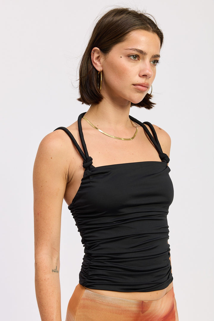 Ruched Rope Tie Halter Top