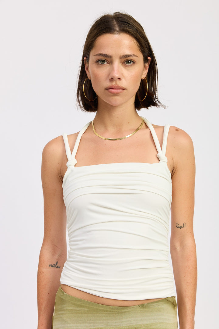 Ruched Rope Tie Halter Top
