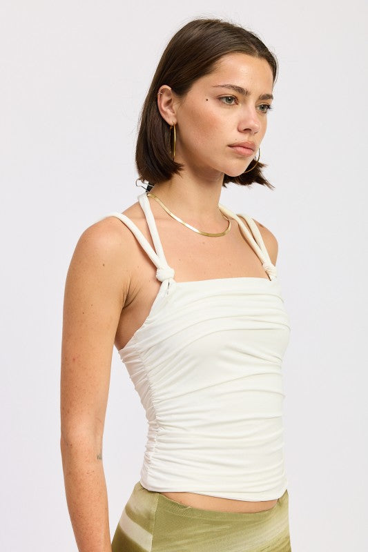 Ruched Rope Tie Halter Top