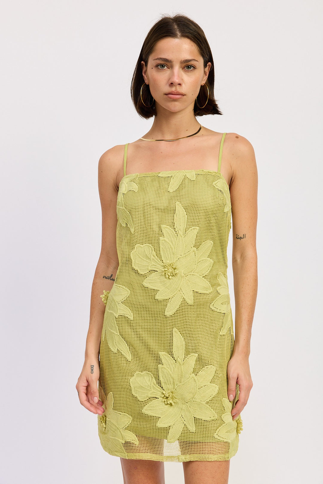 Lime Mini Floral Applique Dress