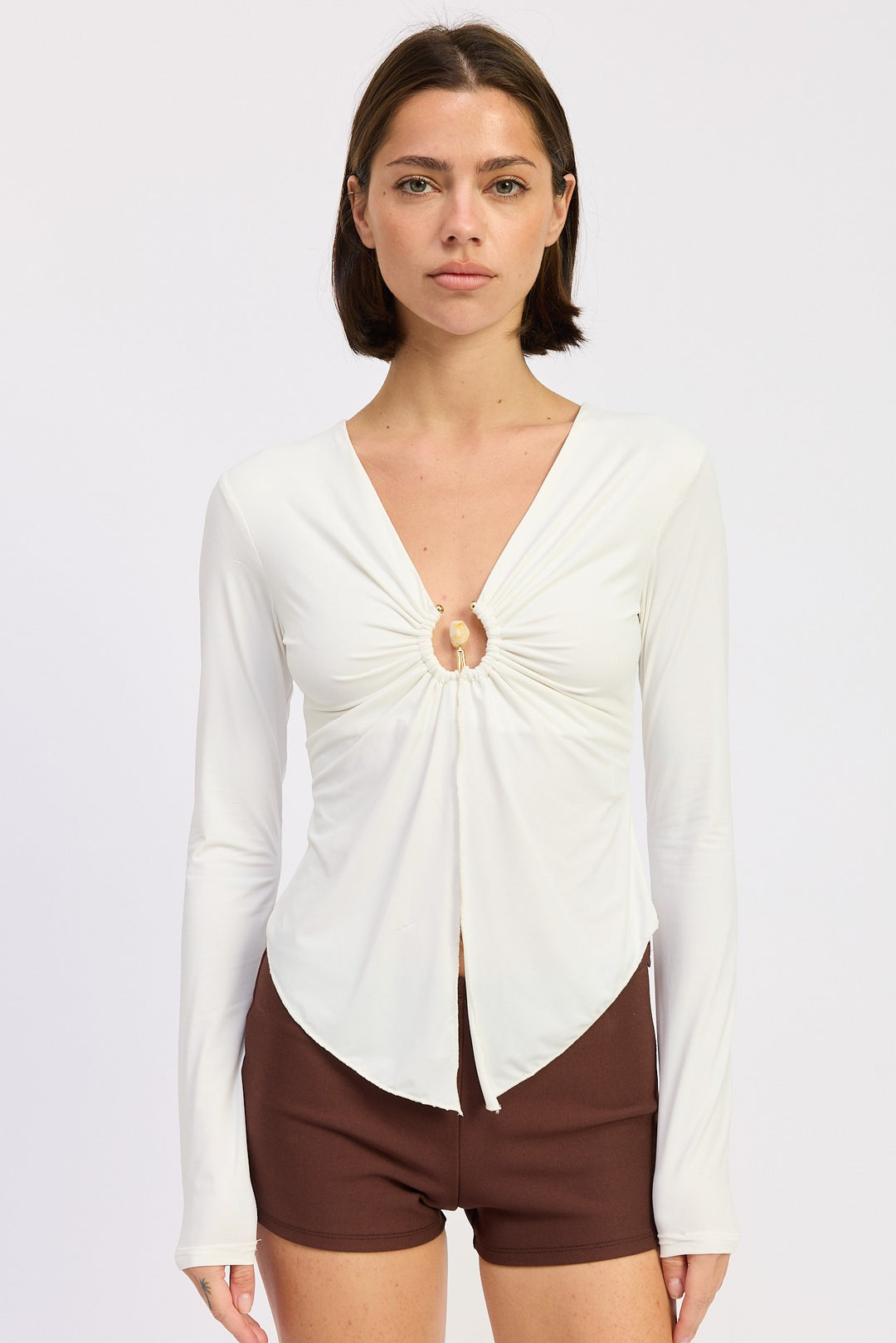 Long Sleeve Front Ring Ruched Top