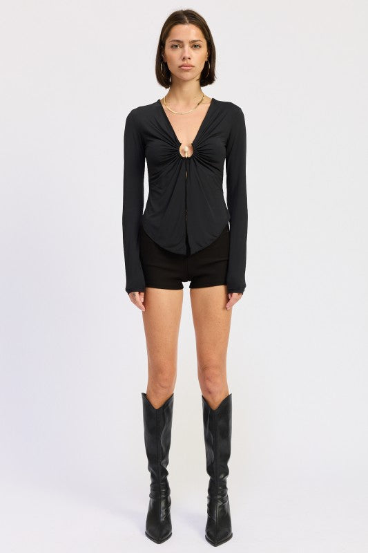 Long Sleeve Front Ring Ruched Top
