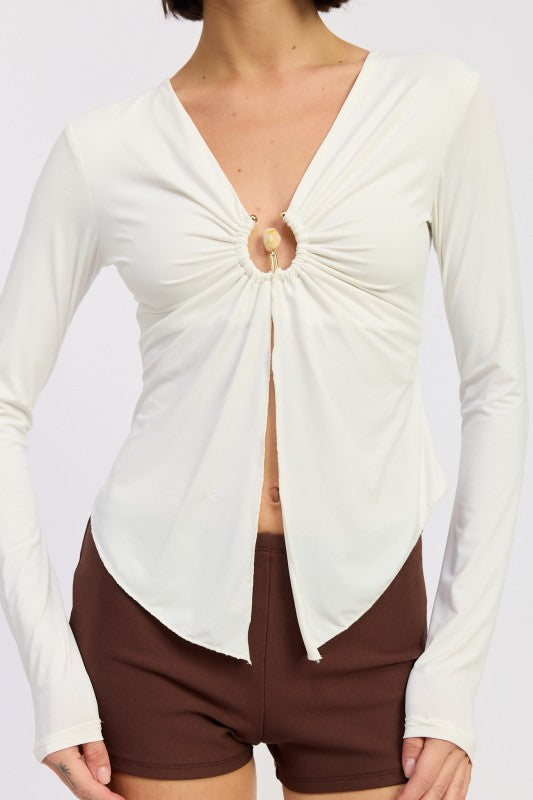 Long Sleeve Front Ring Ruched Top