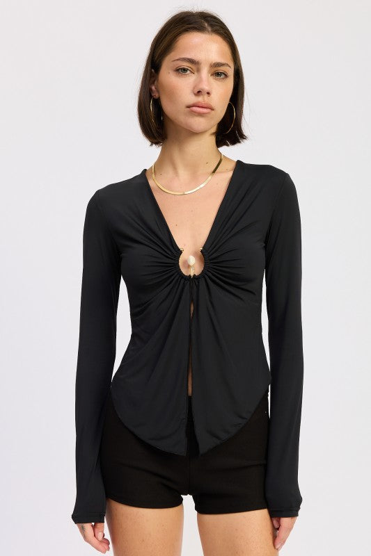 Long Sleeve Front Ring Ruched Top