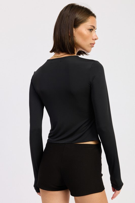 Long Sleeve Front Ring Ruched Top