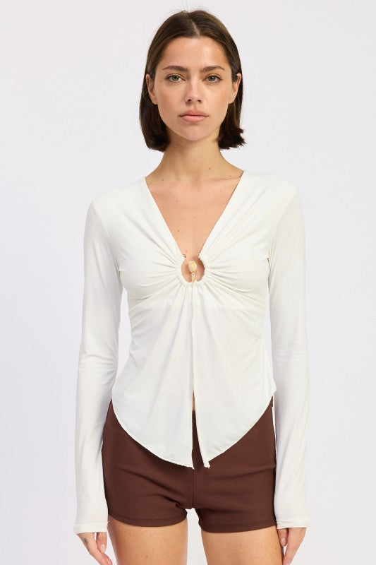 Long Sleeve Front Ring Ruched Top