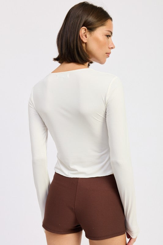 Long Sleeve Front Ring Ruched Top