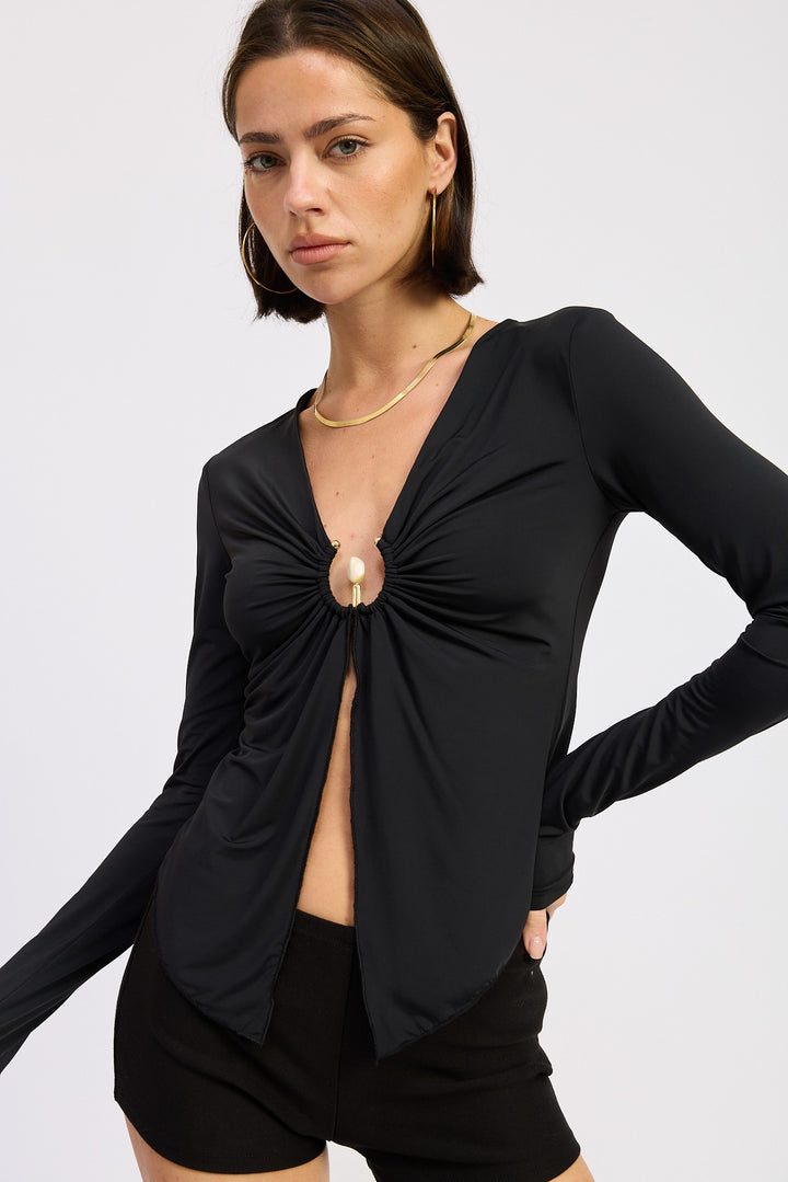 Long Sleeve Front Ring Ruched Top