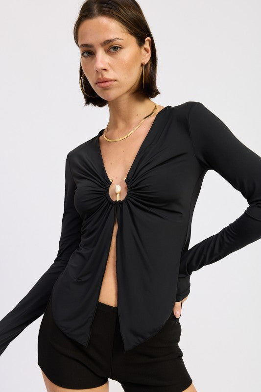 Long Sleeve Front Ring Ruched Top