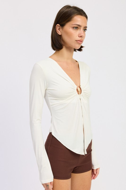 Long Sleeve Front Ring Ruched Top