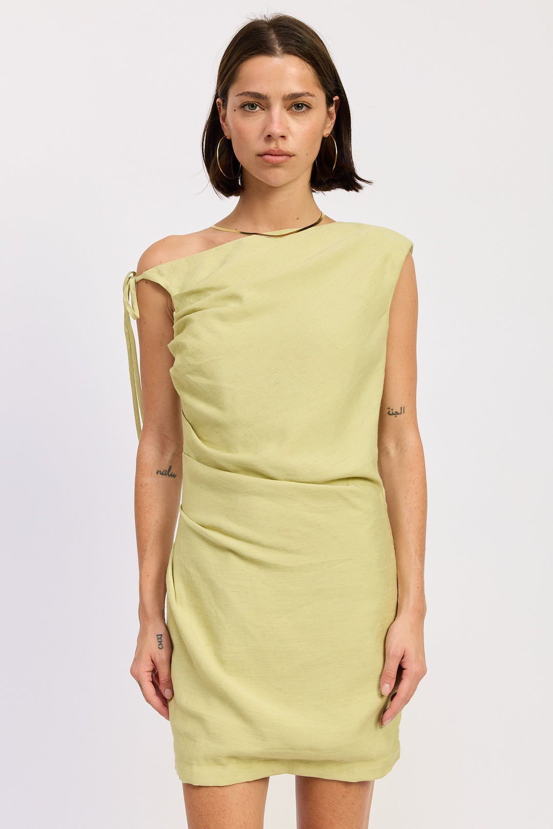 Lime Asymmetrical Mini Side Tie Dress