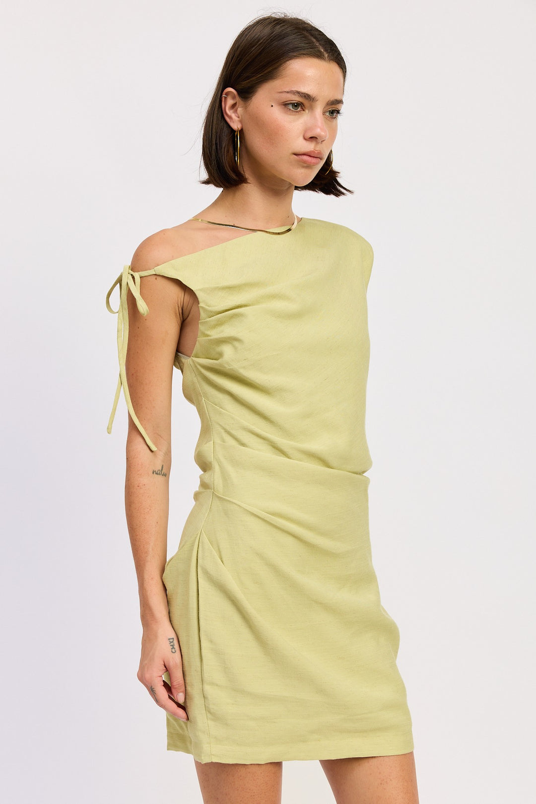 Oat Asymmetrical Mini Side Tie Dress