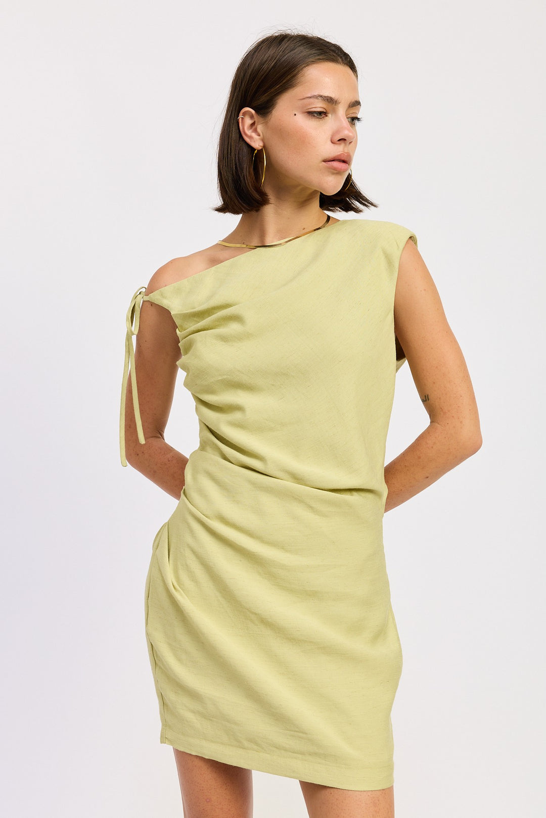 Lime Asymmetrical Mini Side Tie Dress