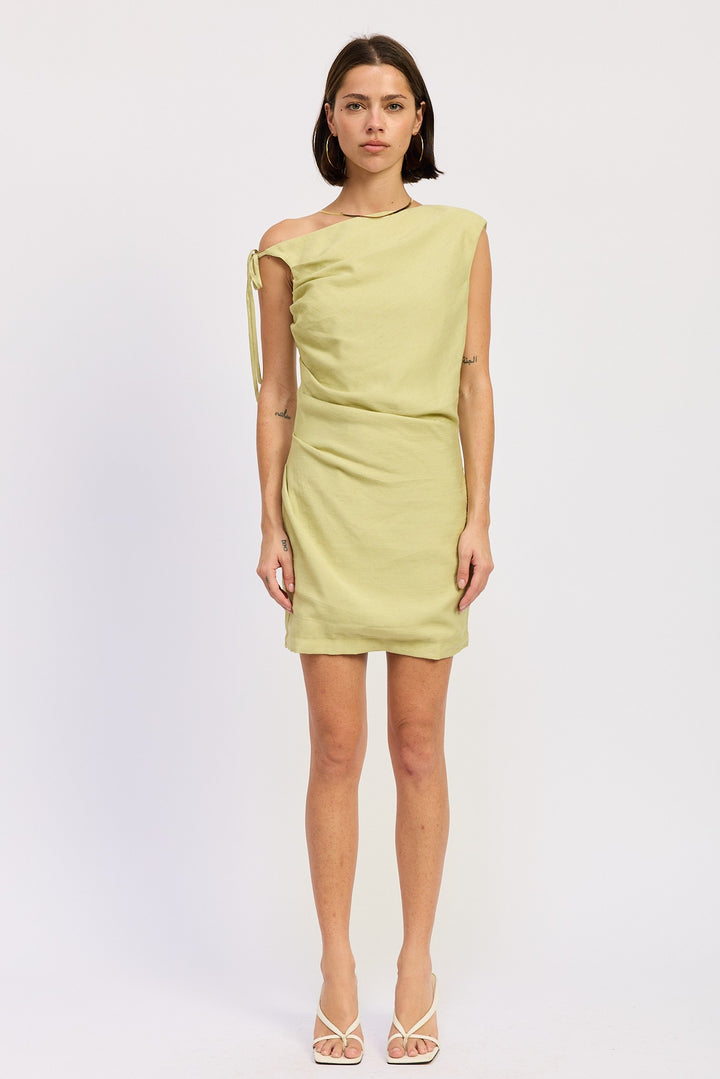 Oat Asymmetrical Mini Side Tie Dress