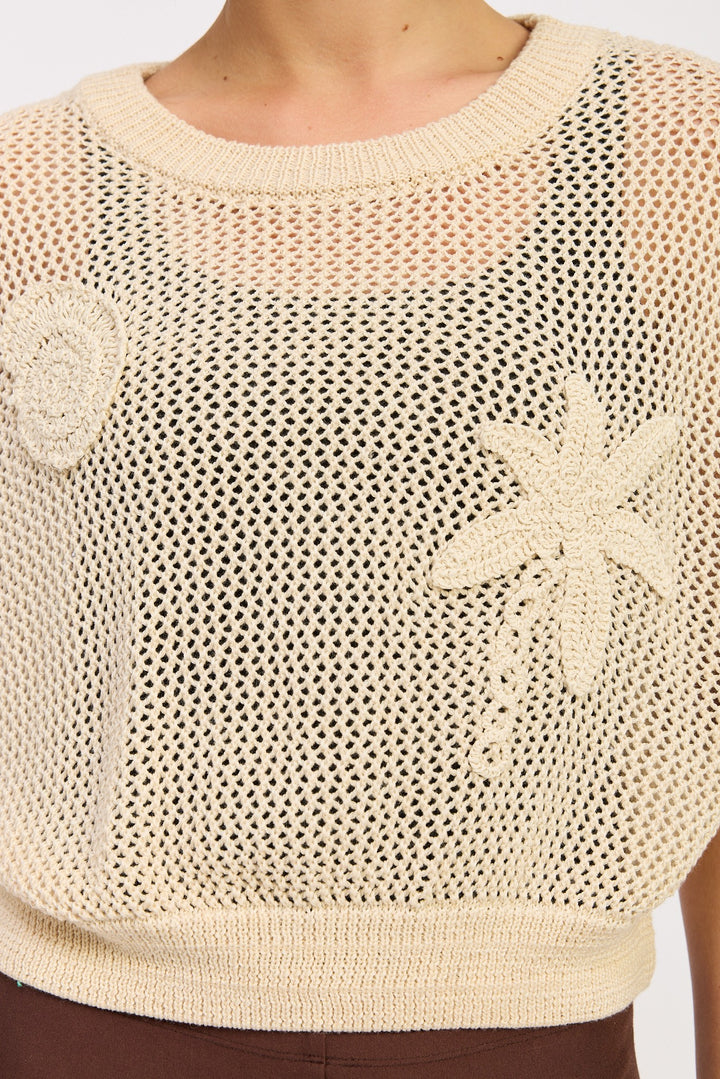 Blue Sleeveless Crochet Patched Top