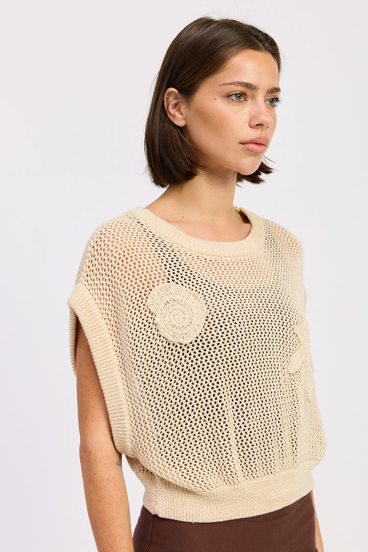 Sleeveless Crochet Patched Top