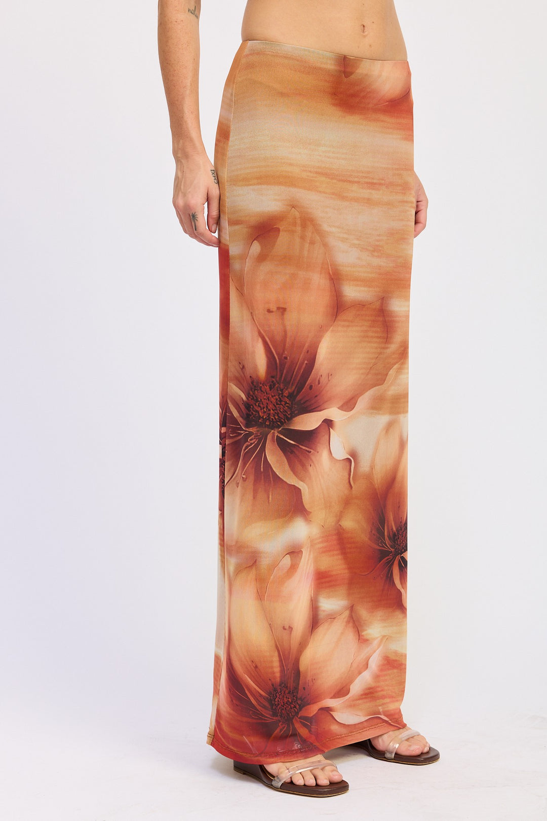 Olive Floral Maxi Mesh Skirt