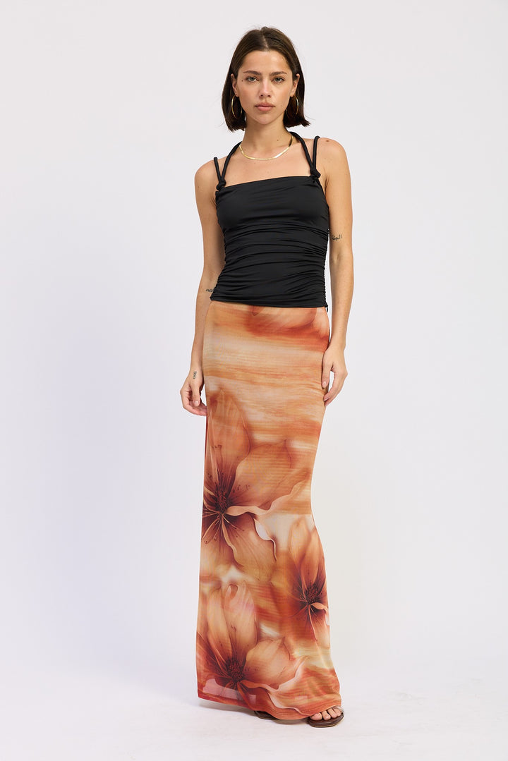 Light Terra Cota Floral Maxi Mesh Skirt