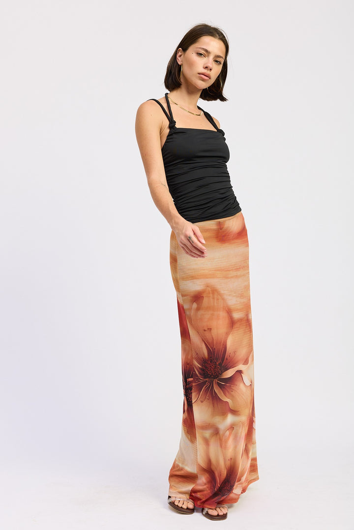 Olive Floral Maxi Mesh Skirt
