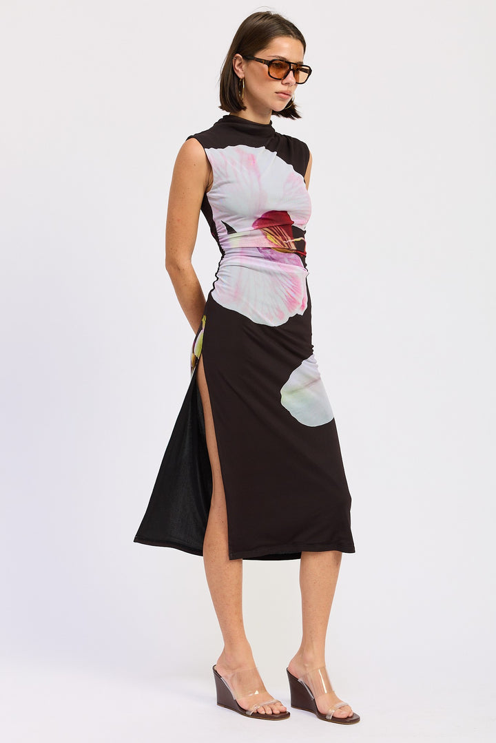 Floral Mesh Midi Sleeveless Dress