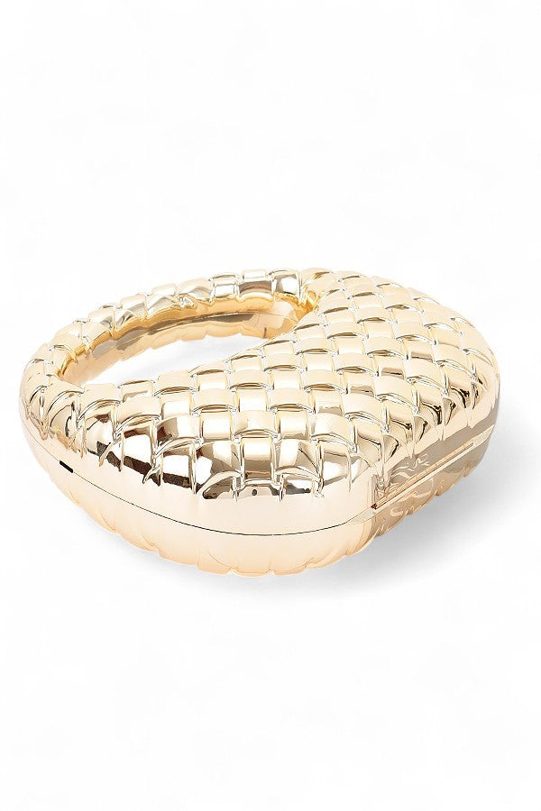 Weaved Textured Metallic Top Handle Acrylic Clutch